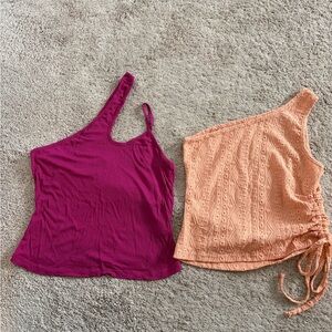 Women's One-Shoulder Tops - Pink and Orange